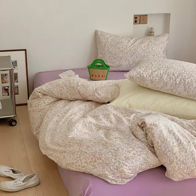 Garden Small Floral Cotton Bed 4 piece Summer Girly Bedding Set Elf Custard Floral - Shop at LoveMi