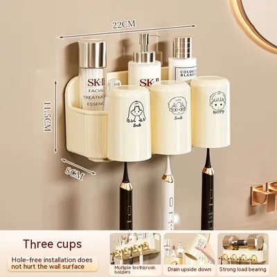 Bathroom Rack Punch free Wall mounted Toothbrush Cup Rack Three Cups - Shop at LoveMi