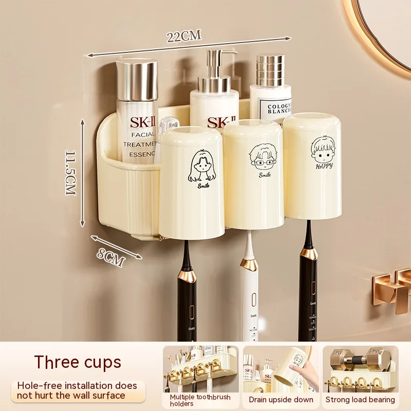 Bathroom Rack Punch free Wall mounted Toothbrush Cup Rack Three Cups - Shop at LoveMi