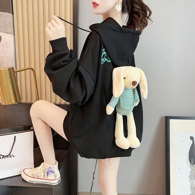 Loose Mid length Student Western Style Top Female Black - Shop at LoveMi