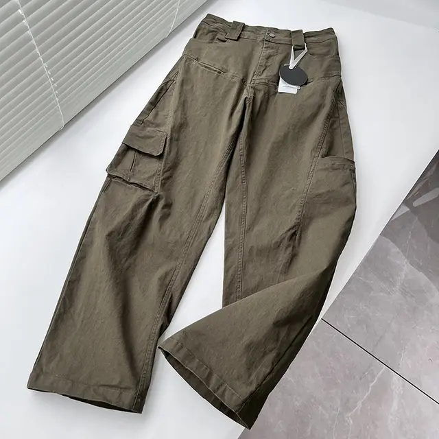 Cotton Wide Leg Loose Retro Casual Neutral Slimming Multi pocket Profile Overalls For Women Army Green - Shop at LoveMi