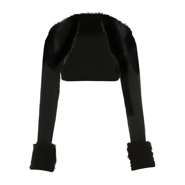 Autumn Long sleeved Fur Collar Top For Women Black - Shop at LoveMi