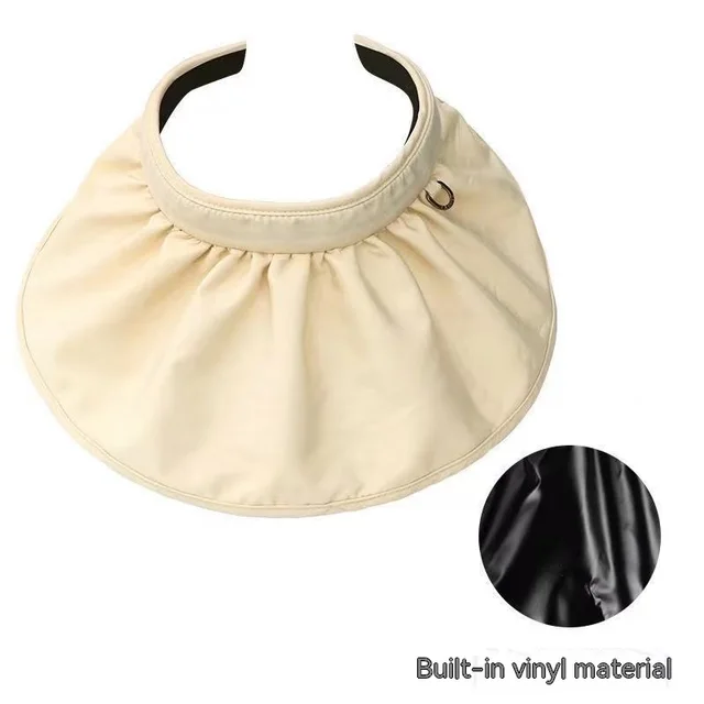 Vinyl Shell like Bonnet Female Sunshade Foldable Wide Brim Empty Top Cap Beige Vinyl - Shop at LoveMi