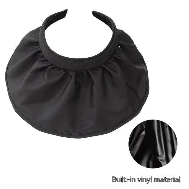 Vinyl Shell like Bonnet Female Sunshade Foldable Wide Brim Empty Top Cap Black Vinyl - Shop at LoveMi
