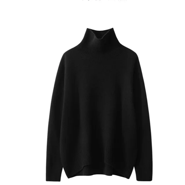 Women's Minimalist Turtleneck Wool Thick Loose Idle Style Knitted Bottoming Sweater Black - Shop at LoveMi