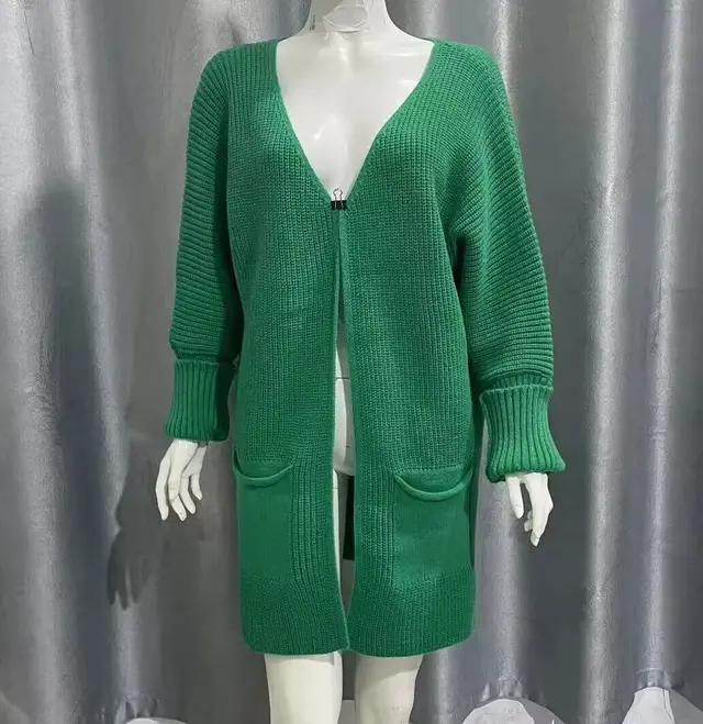 New Solid Color Loose Knitted Sweater Mid length Coat Green - Shop at LoveMi