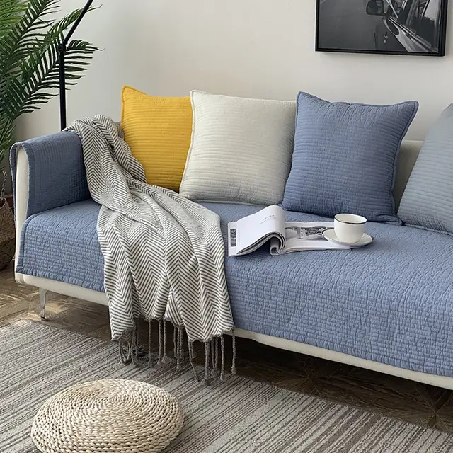 Sofa Cushion Cover Cotton Fabric Non slip Cushion Elegantly Pure Light Blue - Shop at LoveMi