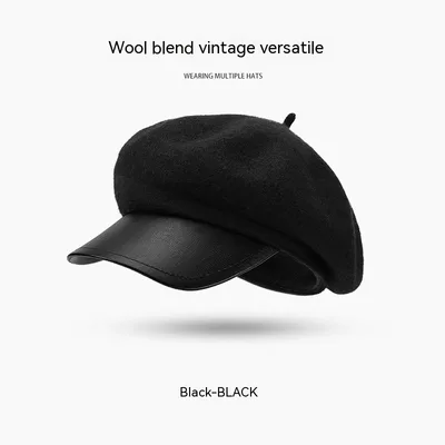 Wool Blended Women's Windproof And Warm Vintage Painter Hat Beret Black - Shop at LoveMi