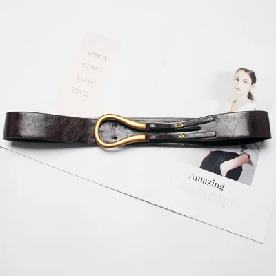 Belt Women's Skirt Metal Buckle U shaped Belt Decorative Windbreaker Outer Wear Pant Belt Brown - Shop at LoveMi