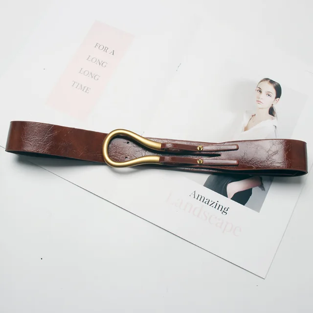 Belt Women's Skirt Metal Buckle U shaped Belt Decorative Windbreaker Outer Wear Pant Belt Wine Red - Shop at LoveMi