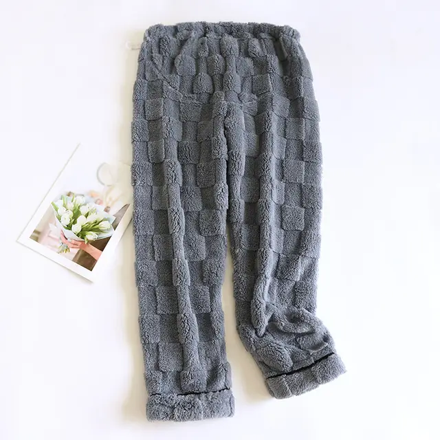 Fleece lined Thick Winter Coral Fleece Pajama Pants Home Pants Blue - Shop at LoveMi