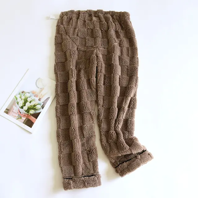 Fleece lined Thick Winter Coral Fleece Pajama Pants Home Pants Coffee - Shop at LoveMi