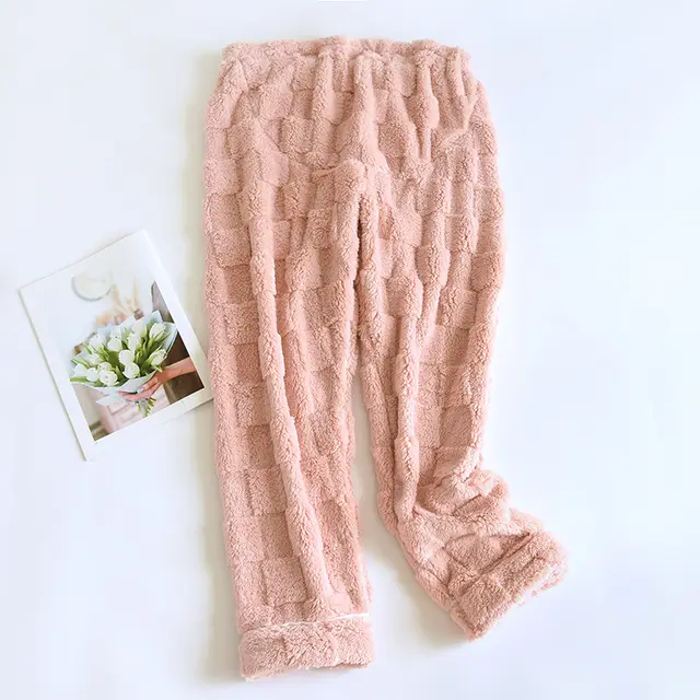 Fleece lined Thick Winter Coral Fleece Pajama Pants Home Pants Pink - Shop at LoveMi