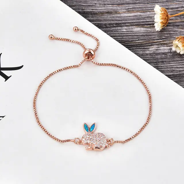 Copper New Handmade DIY Clothing Sccessories Ornament Accessories Rabbit Connector Natural Opal Zircon Bracelet For Women Rose Gold Rabbit Bracelet - Shop at LoveMi