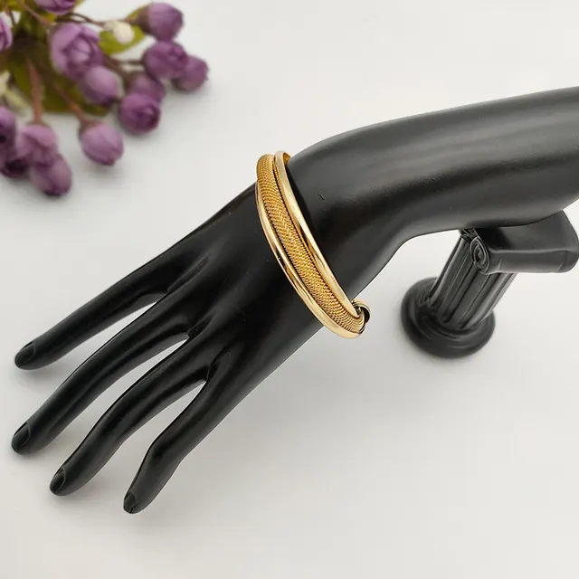 Twist Net Open ended Bracelet Personality Wide Edge Twist Line Adjustable Metal Hand Ring Gold - Shop at LoveMi