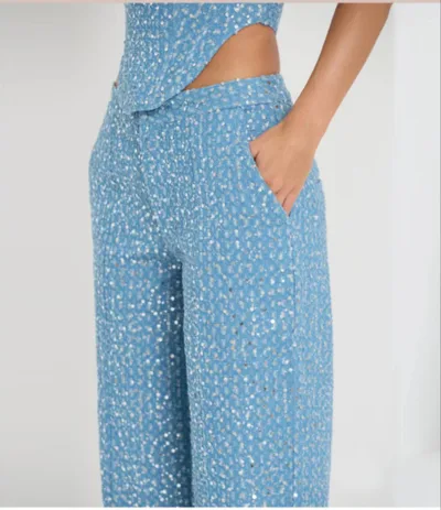 Fashion Denim Sequined Tube Top Wide Leg Pants Suit Blue Pants - Shop at LoveMi
