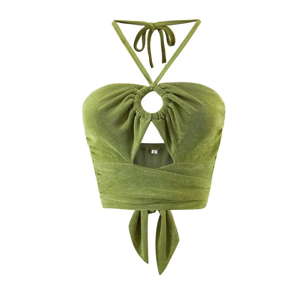 Halter Cut out Backless Slim Fit Short Women's Top Green - Shop at LoveMi