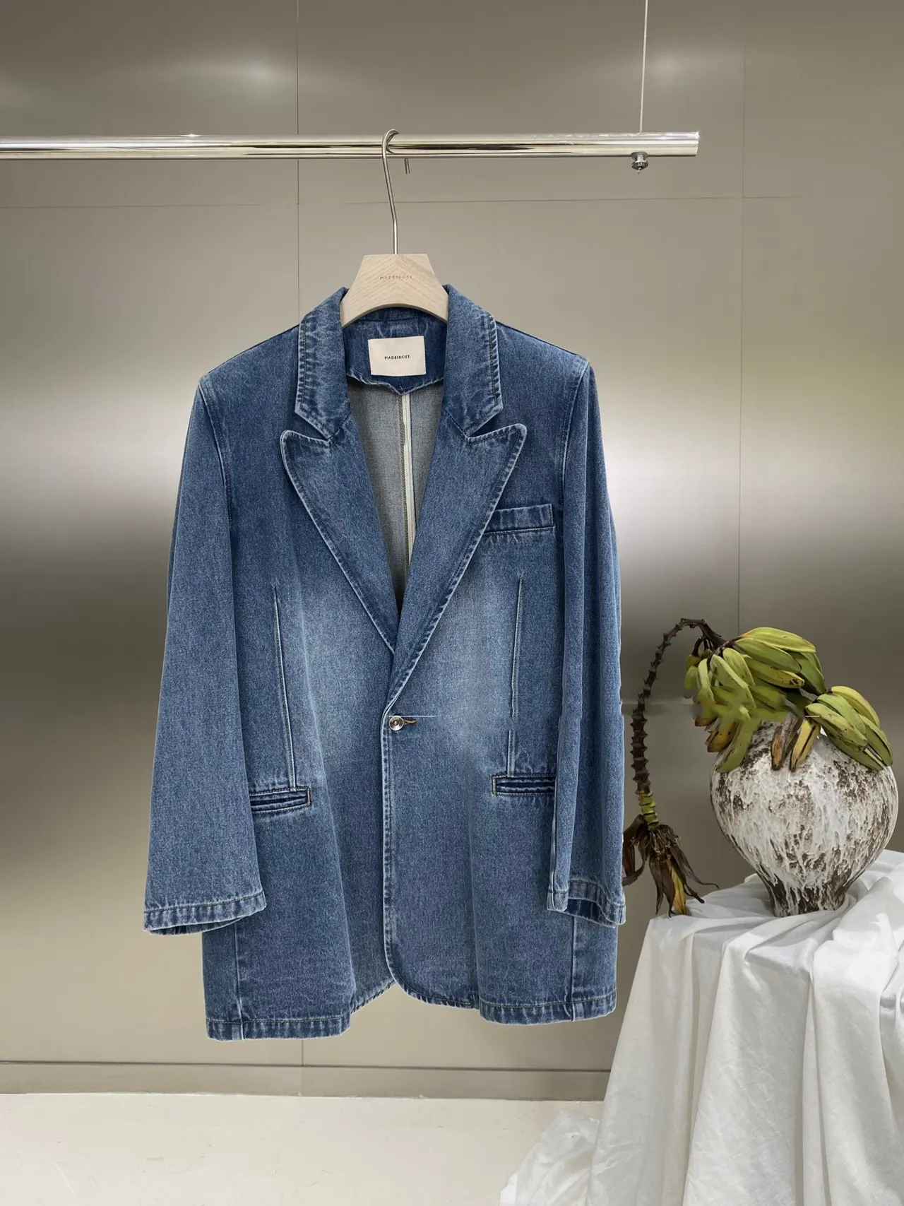 Retro Loose Denim Jacket Women's Lapel Casual Suit - Vintage Blue