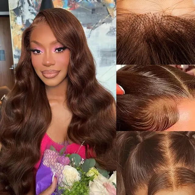 Women's Lace Chemical Fiber Wig Brown Medium Long Curly Hair Big Wave M1636 Brown - Shop at LoveMi