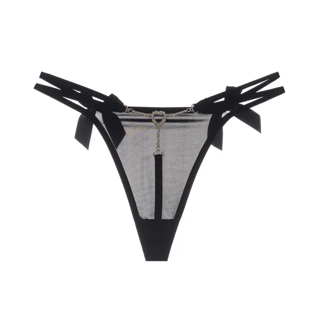 T shaped Trendy Metal Chain Transparent Lace Personality T Underwear Bow Love Diamond - Shop at LoveMi