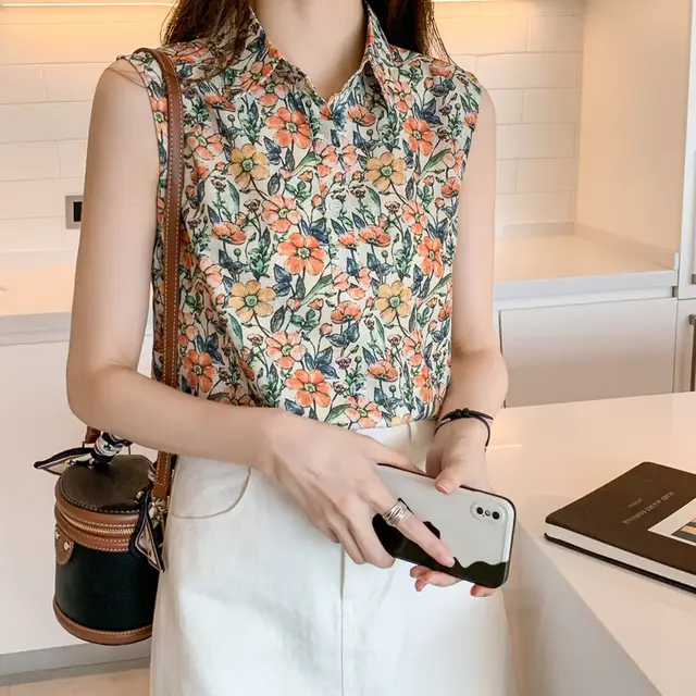 Sleeveless Vest Floral Chiffon Blouse Women's Summer Inner Blouse Picture Color - Shop at LoveMi