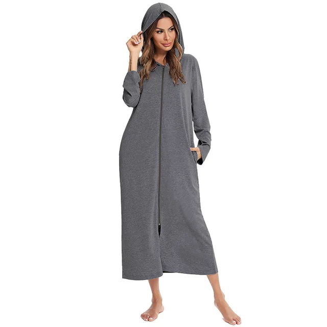 New Autumn And Winter Pajamas Women's Home Nightdress Dark Gray - Shop at LoveMi