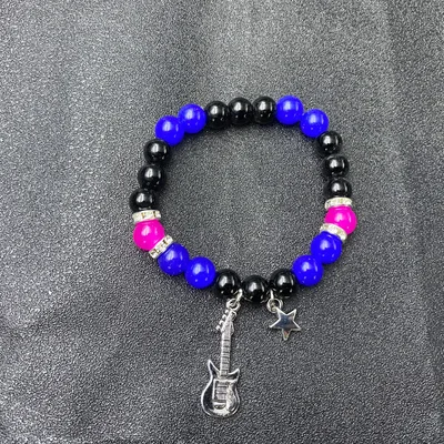 Beaded Love Heart Magnetic Bracelets For Men And Womencouple Elastic Guitar Dark Blue Single - Shop at LoveMi