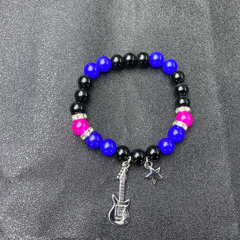 Beaded Love Heart Magnetic Bracelets For Men And Womencouple Elastic - Guitar Dark Blue Single