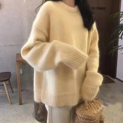 Loose Thick Fall And Winter Outer Wear New Round Neck Inner Bottoming Shirt Women Goose Yellow - Shop at LoveMi
