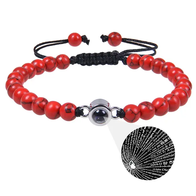 Crystal Frosted Stone Couple Projection Bracelet Red Turquoise - Shop at LoveMi