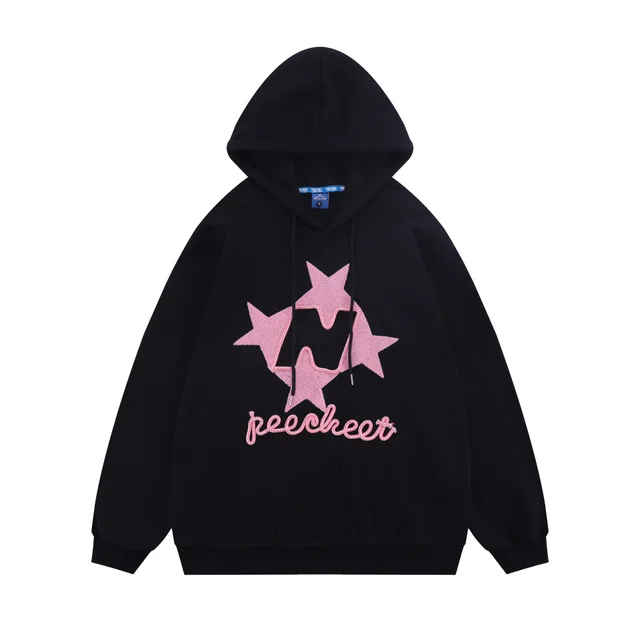 XINGX Embroidered Sweater Gray Round Neck Pullover Loose Black Hooded - Shop at LoveMi