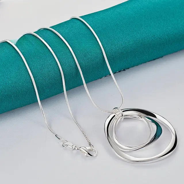 Wave Frosted Smooth Curved Ring Pendant Necklace Snake Chain 65Cm - Shop at LoveMi