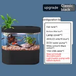 Aquarium Ecological Landscape Desktop Self-circulation Mini Small Change Water Household Fish Tank - Black Upgrade