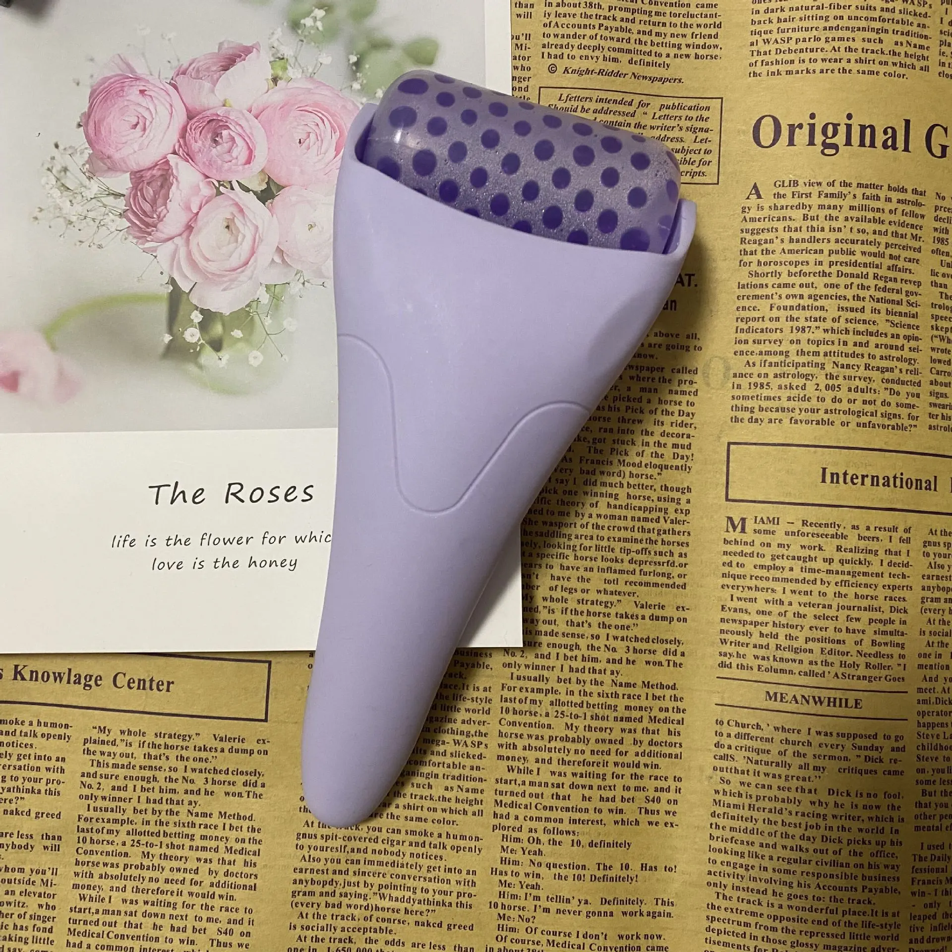 Ice Roller Smooth Skin Wheel Face Cosmetic Roller - Purple Handle Purple Beads