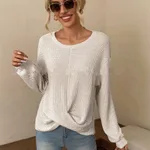 New Knitwear Fashion Round Neck Cross Long Sleeves Top - Apricot