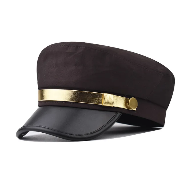 PU Leather Phnom Penh Flat top Cap Gold Bar Brown - Shop at LoveMi