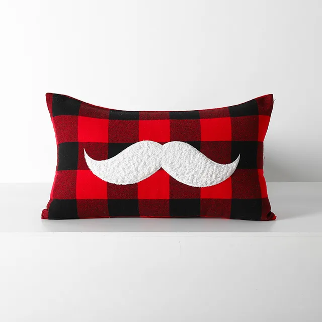 Christmas Red Black Plaid Embroidered Cushion Cushion Cover Without Core - Shop at LoveMi