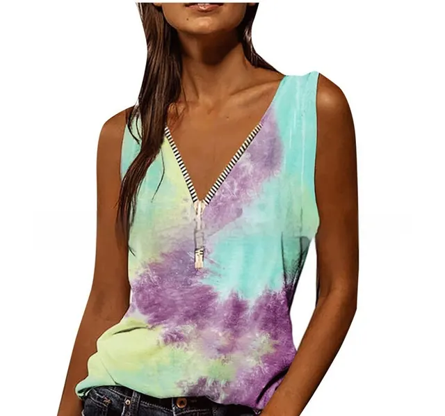 Women's V neck Zipper Pullover Print Vest Purple - Shop at LoveMi