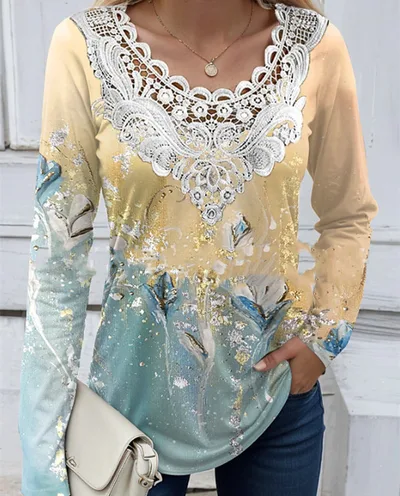 Women's Casual Round Neck Long Sleeve Pullover Print T shirt 6 Style S - Shop at LoveMi