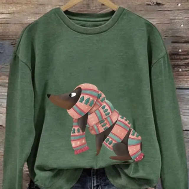 Round Neck Print Sweatshirt Autumn And Winter Casual Versatile Long Sleeves Women Green 2 - Shop at LoveMi