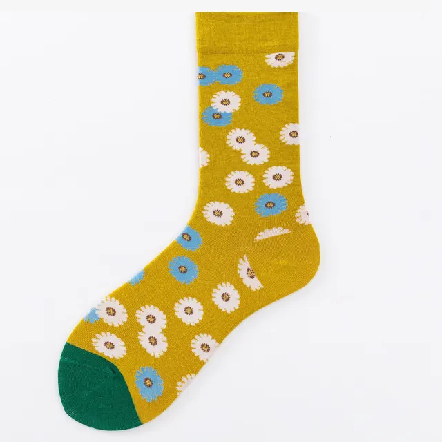 Fall Winter Fashion Animal Cartoon Cotton Mid calf Length Socks Small Yellow Chrysanthemum - Shop at LoveMi