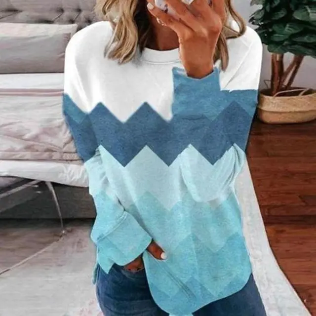 Printed crew neck long sleeve sweatshirt Blue - Shop at LoveMi