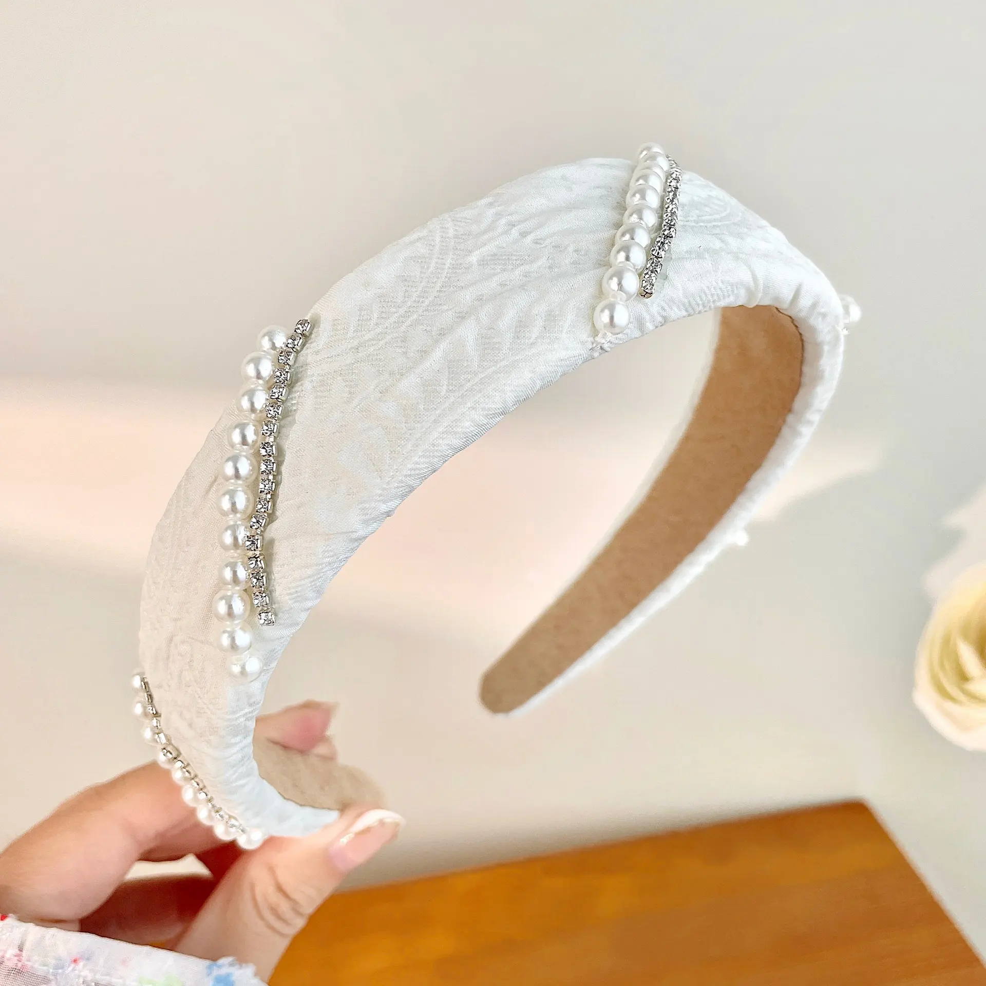 Mesh Pearl Small Flower Blue Color Face Wash Hair Bands Female - White Pearl Headband
