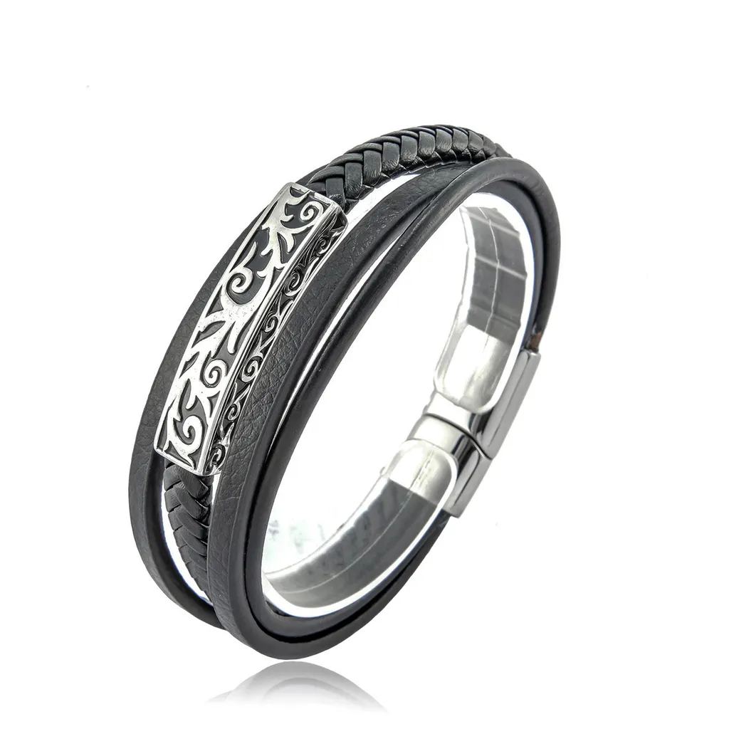 Stainless Steel Accessories Men's Multi-layer Woven Leather Bracelet - Style 2