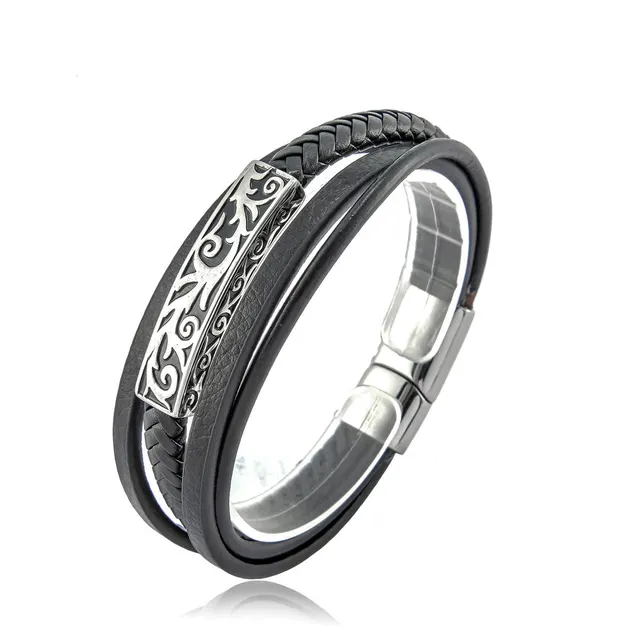 Stainless Steel Accessories Men's Multi layer Woven Leather Bracelet Style 2 - Shop at LoveMi