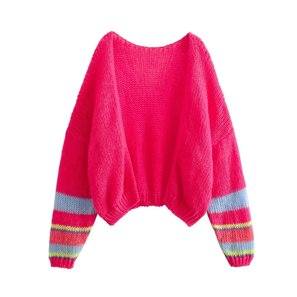 Lantern Sleeve Tie dyed Knitted Cardigan Sweater Coat Rose - Shop at LoveMi
