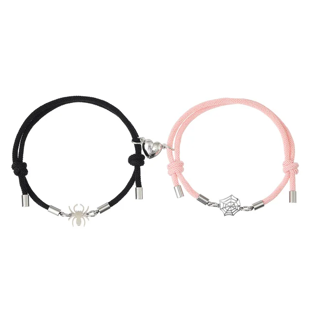Spider And Net Milan Rope Love Magnet Couple Bracelet Wrist String Ornament Black Pink - Shop at LoveMi