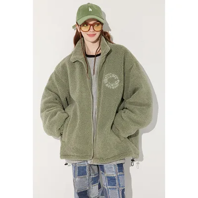 Ins Fashion Warm Keeping Loose Lapel Harajuku Style Personal Leisure Cotton padded Coat Army Green - Shop at LoveMi