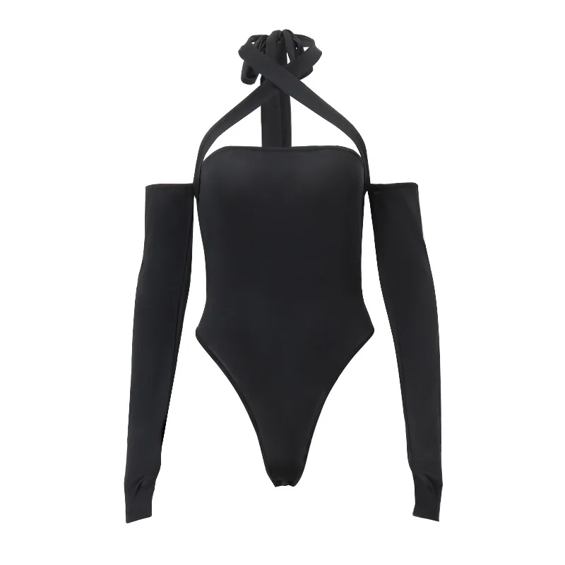 Women's Hollow out Tight Off shoulder Halter Jumpsuit Black - Shop at LoveMi