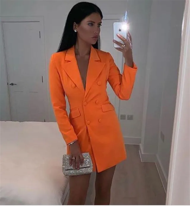 Women's Solid Color Minimalist Suit Jacket Orange - Shop at LoveMi